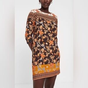 Desigugal SHORT BOHO Paula DRESS Size 42 US Large Black Multicolour 3/4 Sleeves